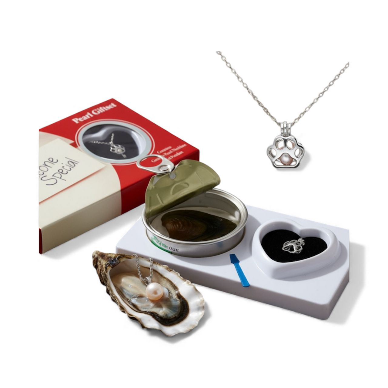 Collar de Huellita con Perla Natural Kit de Ostra para Abrir Regalo Perfecto Pet Lover